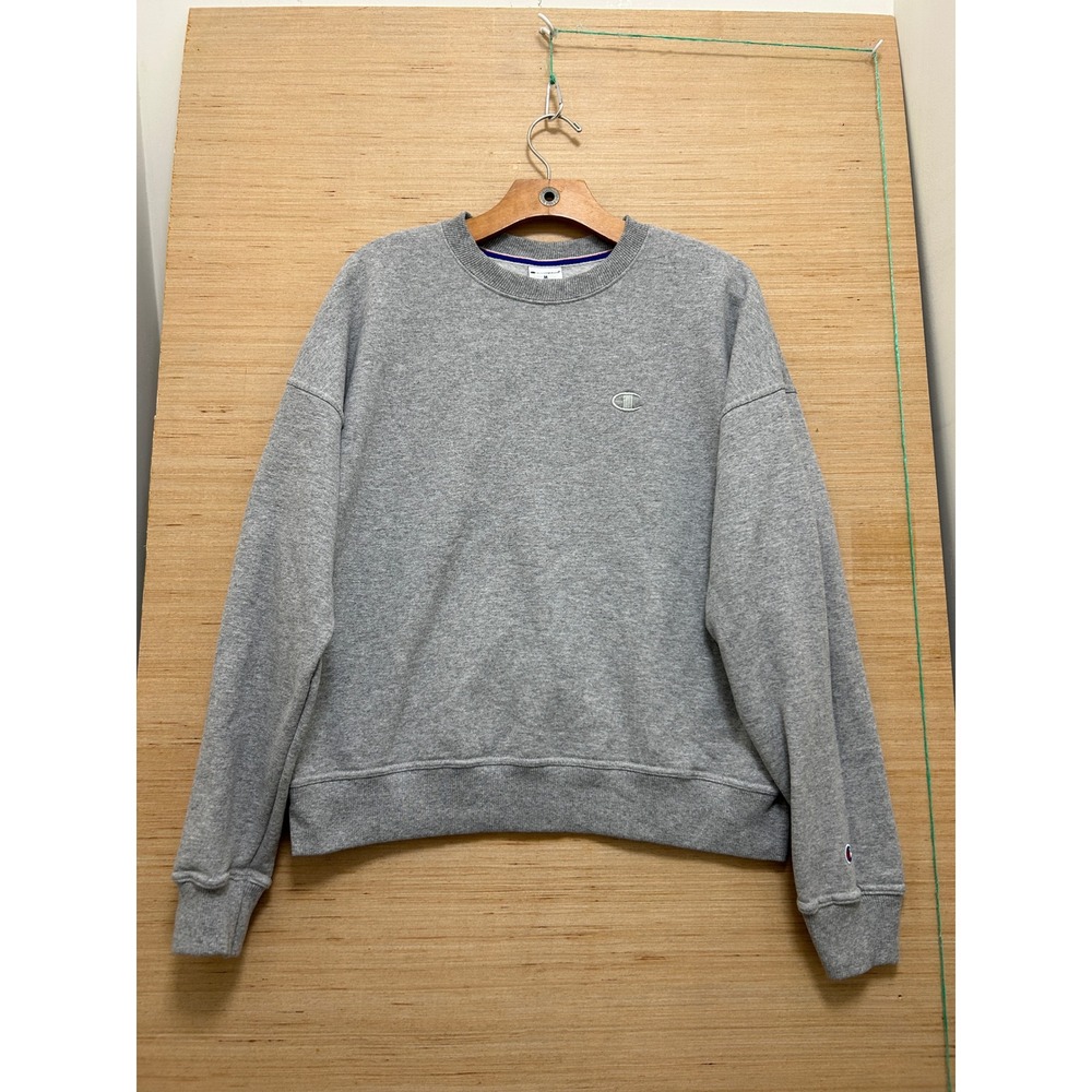 Champion Mens Heather Gray Crewneck Sweatshirt Relaxed Fit Fleece Pullover M